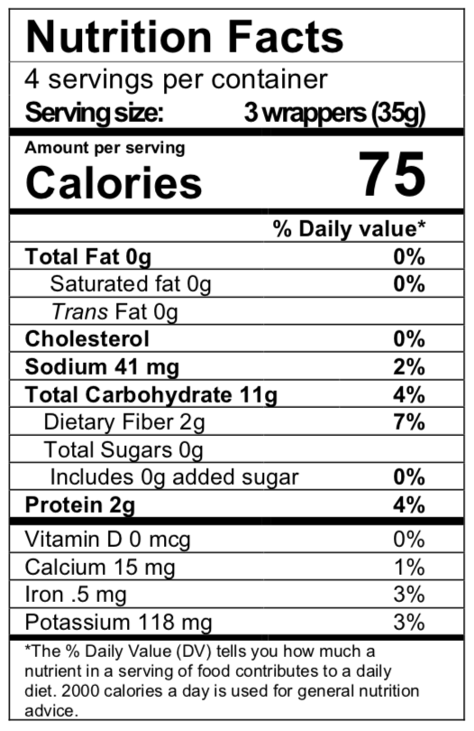 Nutrition facts for dumpling wrappers