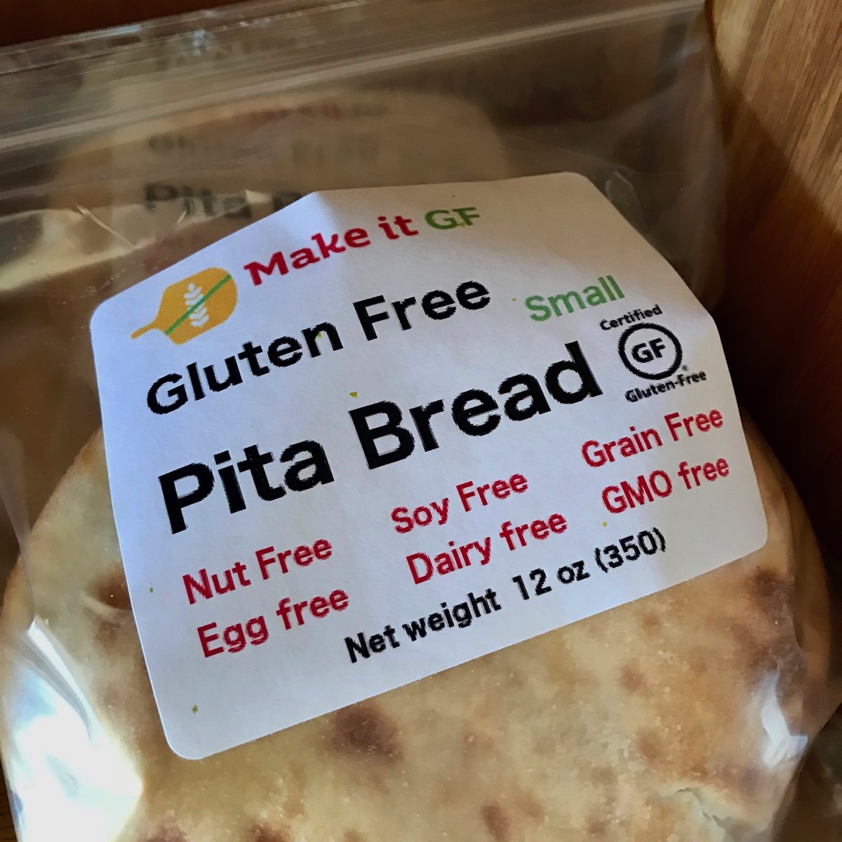Small pita in retail packaging