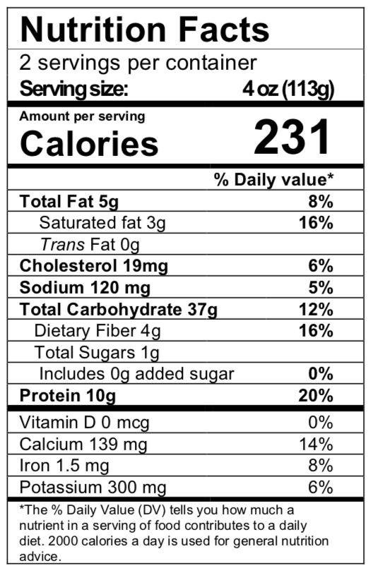 Nutrition facts for cheese ravioli